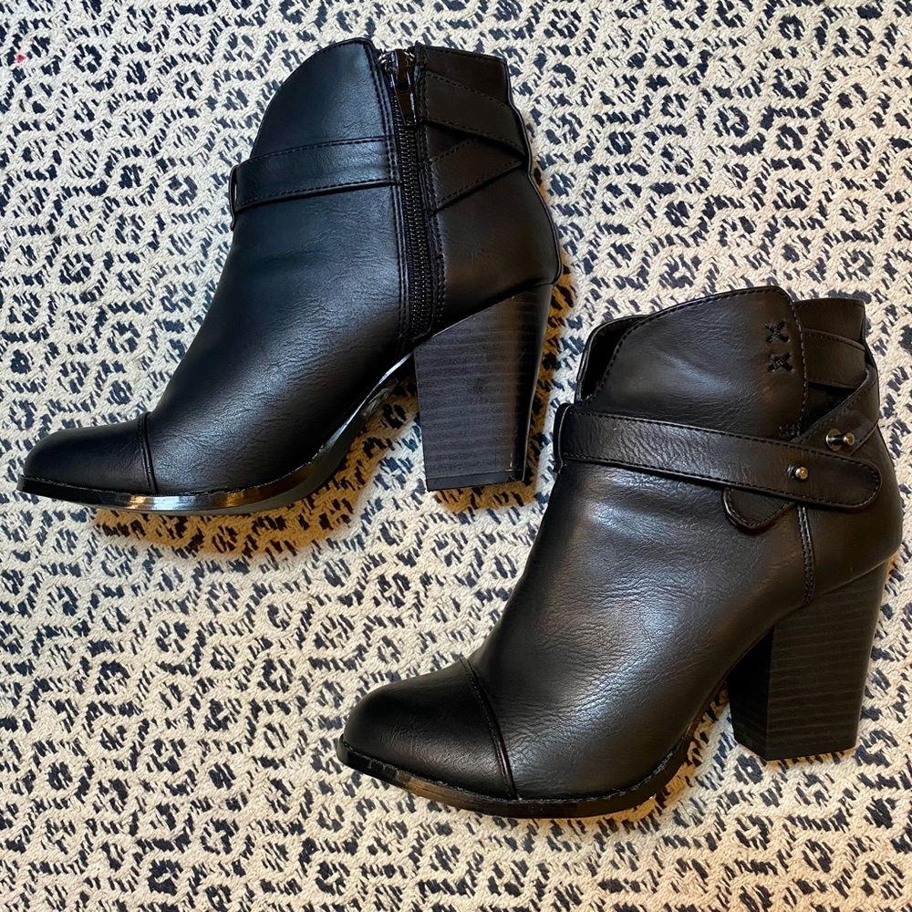 Black Pleather Booties with Heels